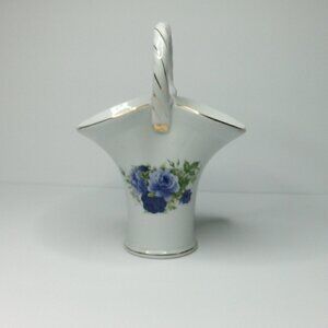Purple Rose White Ceramic Basket Vase